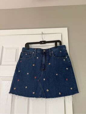 Madewell Embroidered Flower Denim Jean Mini Skirt